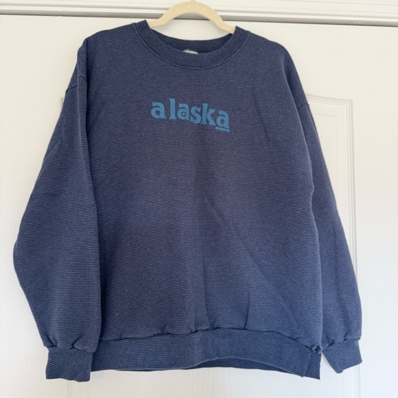 Vintage Tops - Vintage Alaska Spellout Striped Crewneck Pullover Sweatshirt Suttons Sportswear